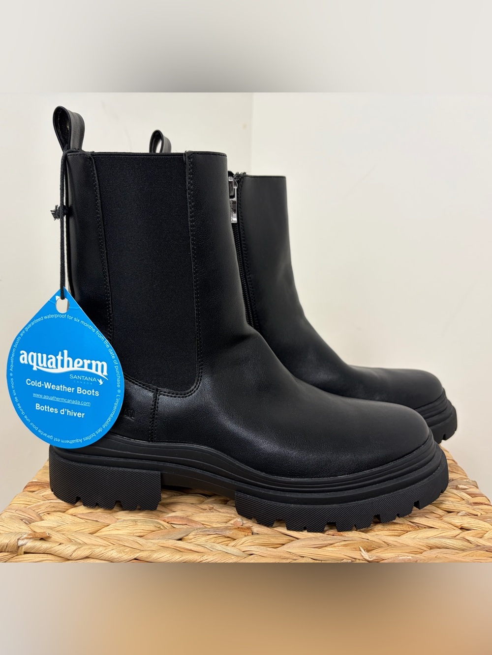 Aquatherm Black Chunky Lug-Sole Ankle Boots